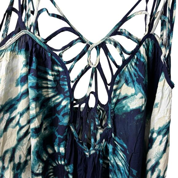 Anthropologie Maxi Dress Blue Tie Dye Strappy Details  Small Summer Fun Beachy - Picture 4 of 12